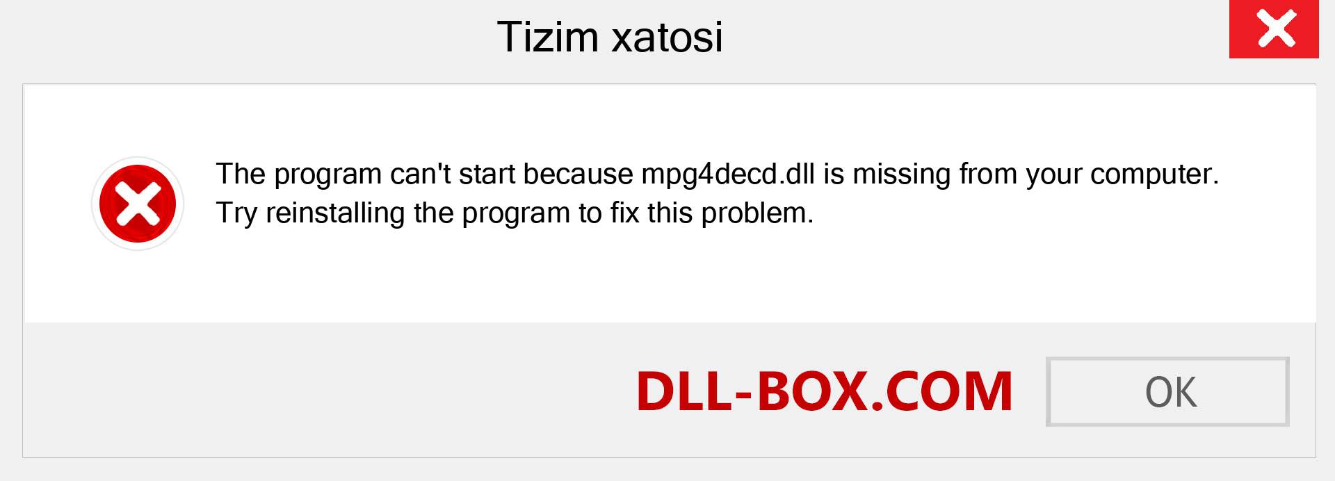 mpg4decd.dll fayli yo'qolganmi?. Windows 7, 8, 10 uchun yuklab olish - Windowsda mpg4decd dll etishmayotgan xatoni tuzating, rasmlar, rasmlar